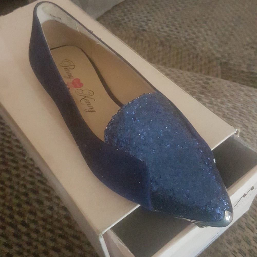 NWT Blue Faux Suede & Sequence Flat